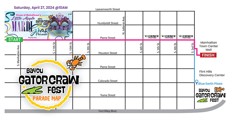 Krewe of MamaDeaux’s Little Apple Mardi Gras Parade Map